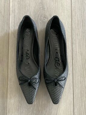SAM EDELMAN Esmira Ballet Flats Pointed Toe Woven Leather in Black Sz 8.5